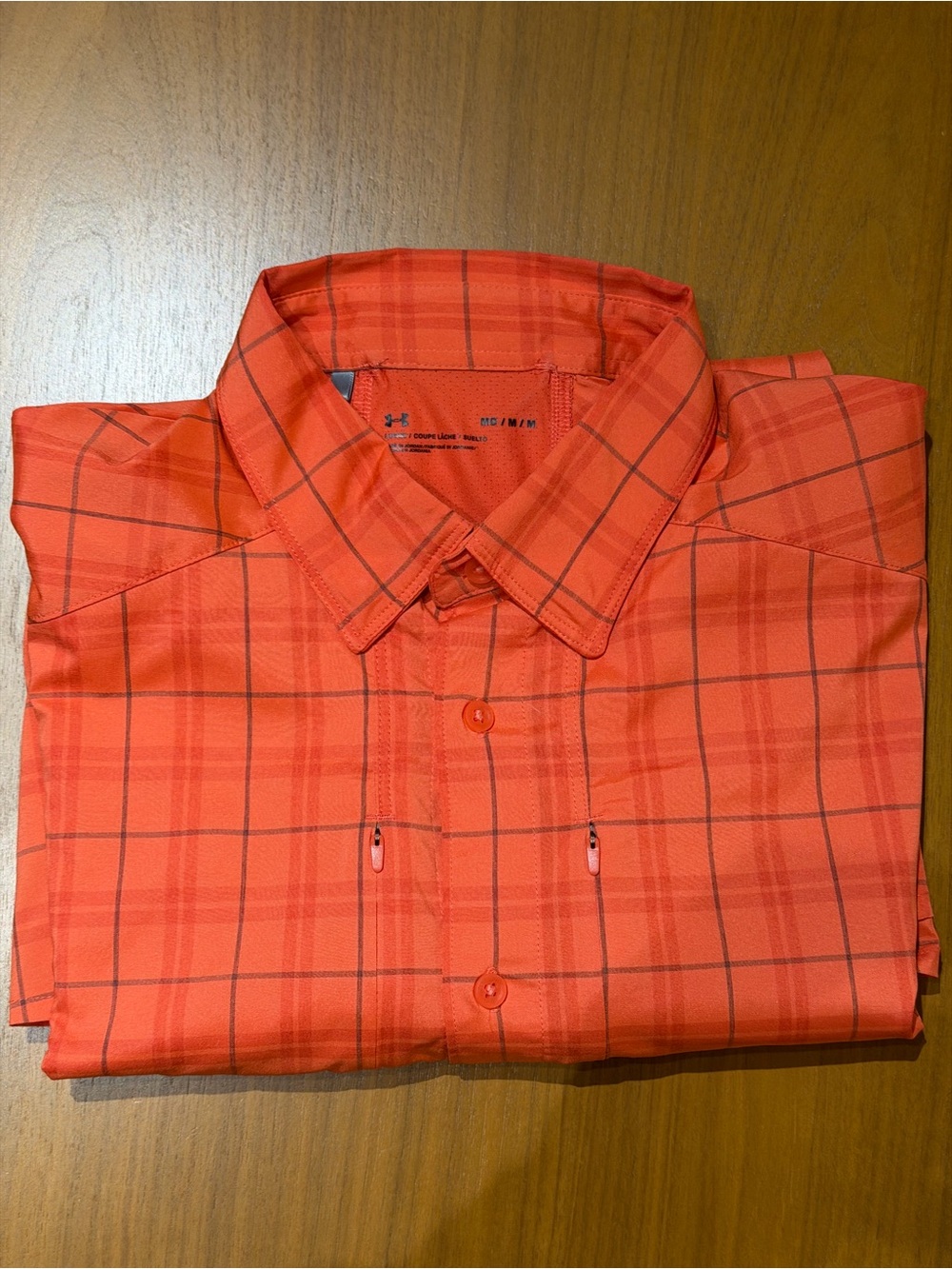 Under Armour Men’s Orange Plaid Performance Shirt Medium